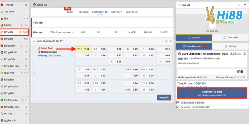 Hướng dẫn cá cược các trò chơi thể thao tại Hi88